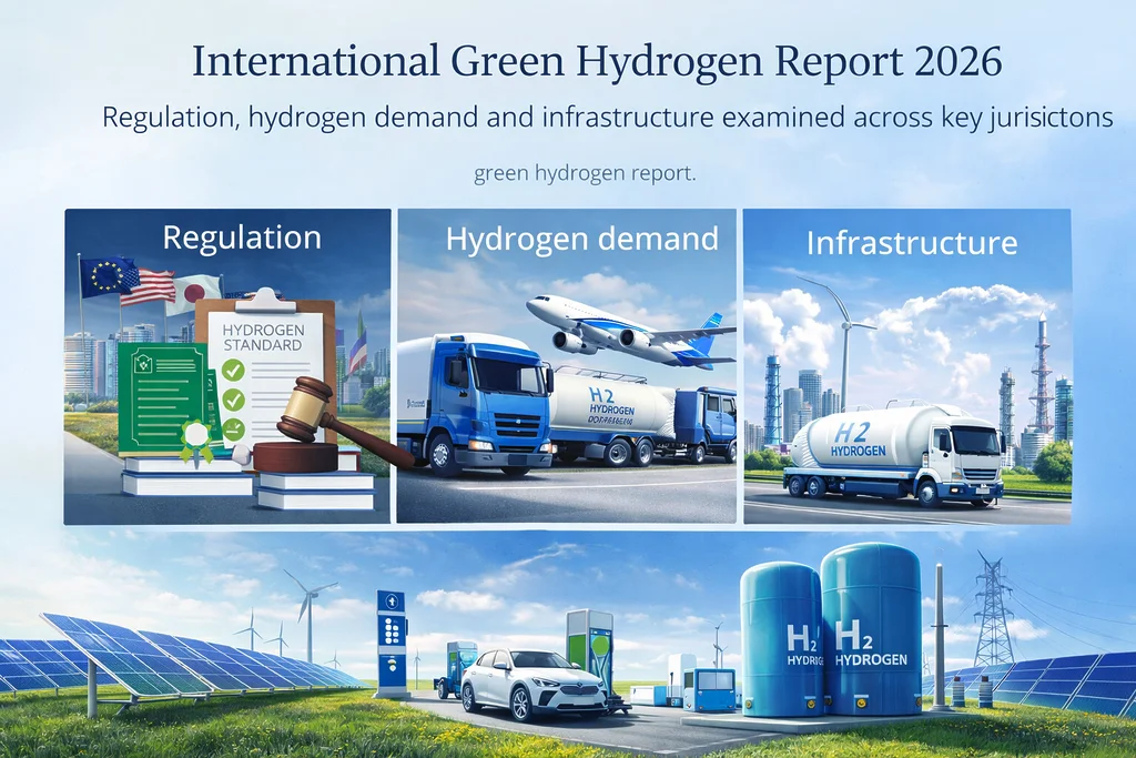 International Green Hydrogen Report 2026 infographic showing regulation, hydrogen demand and infrastructure