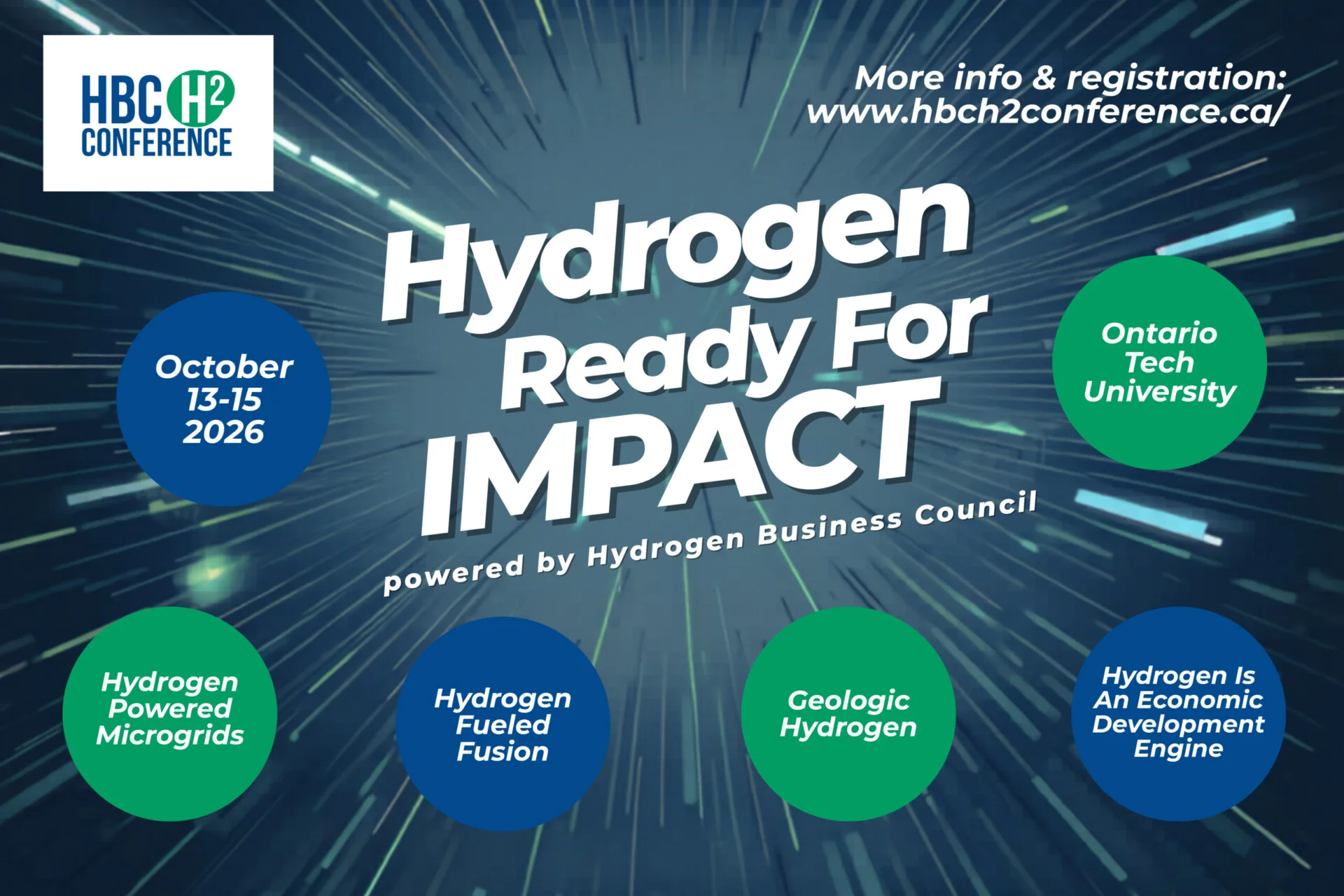 Promotional graphic for the Canadian Hydrogen Conference 2026, featuring hydrogen innovation themes including microgrids, fusion, geologic hydrogen and economic development.
