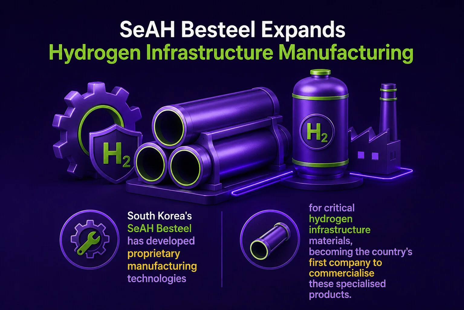 SeAH Besteel expands hydrogen infrastructure manufacturing with proprietary technologies for specialised hydrogen pipeline and storage materials.