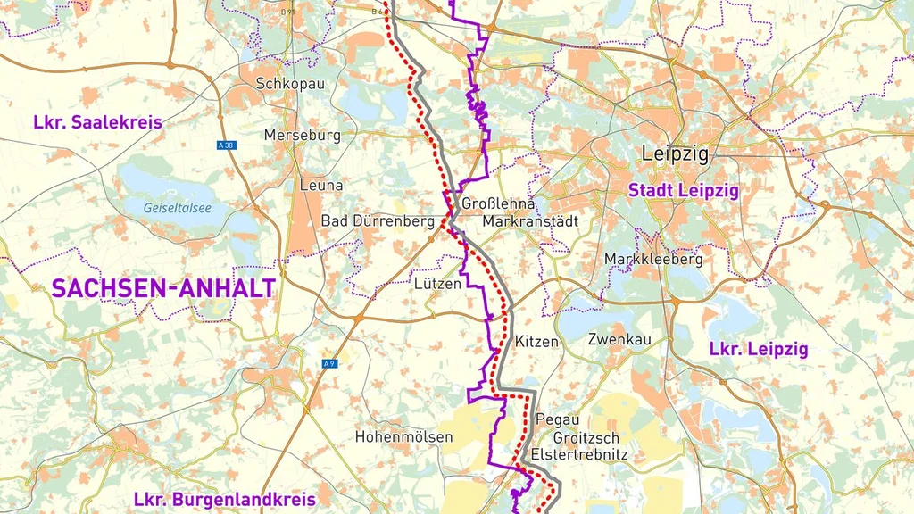 Map of planned German hydrogen network infrastructure around Leipzig, Leuna and Saxony-Anhalt