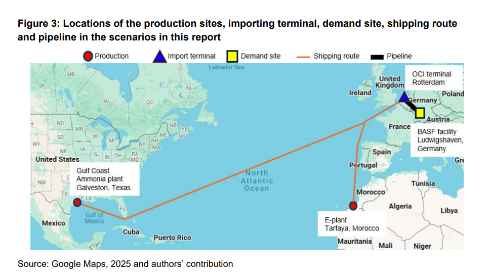 US ammonia import route from Texas to Northwest Europe